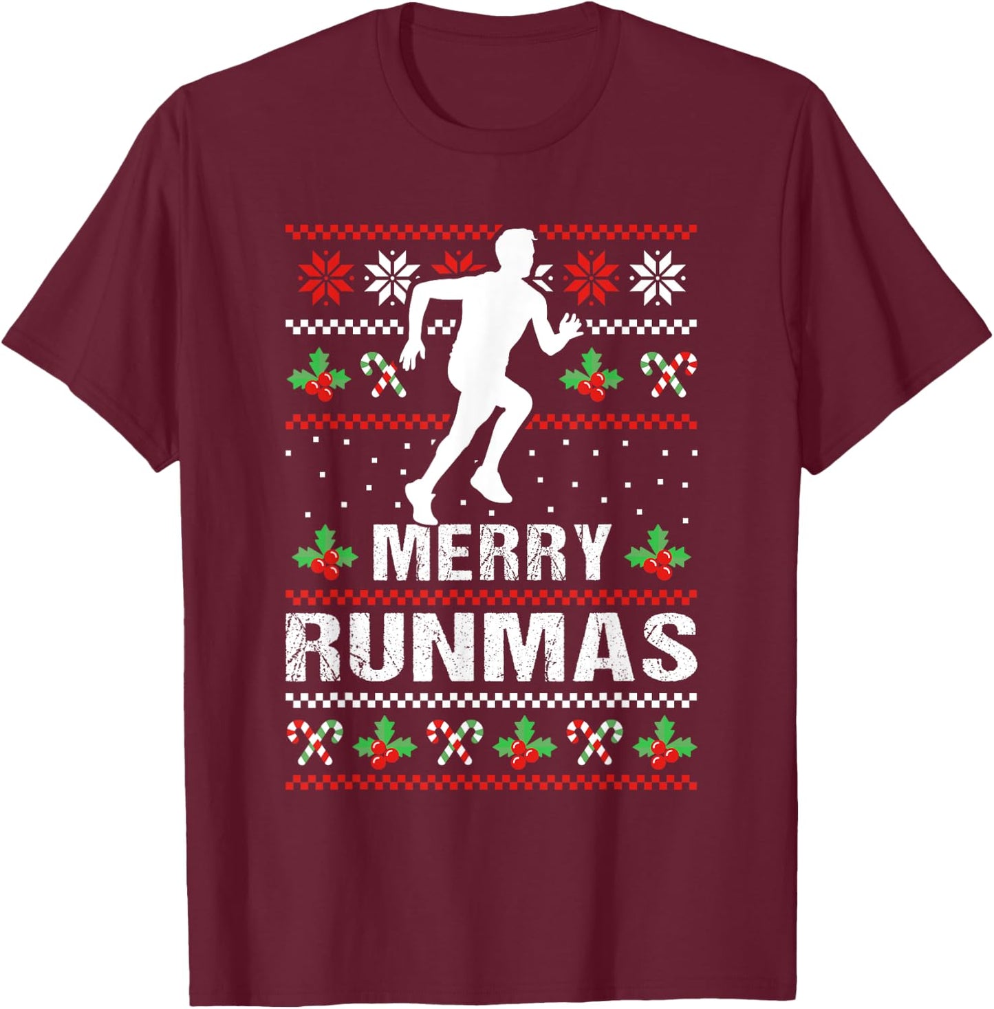 Marathon Merry Runmas Xmas Runner T-Shirt - T-Shirt | Maroon