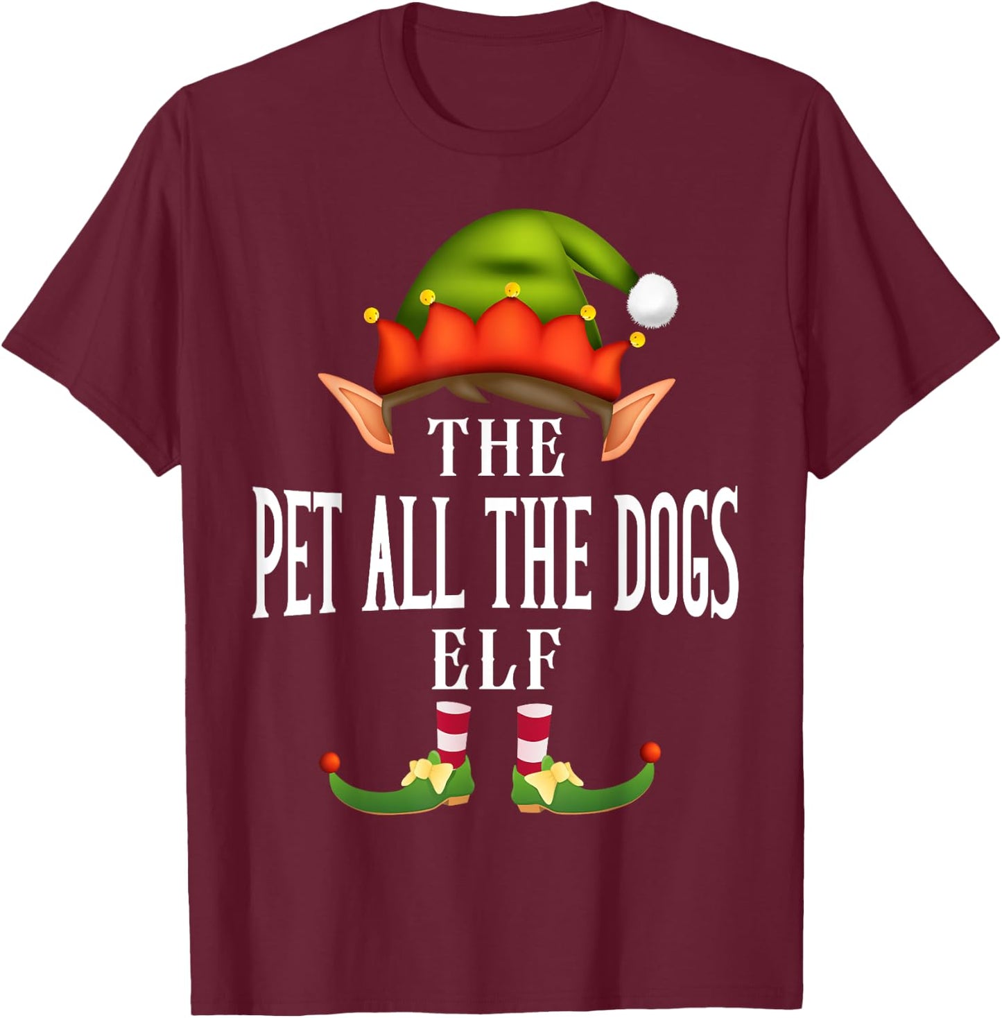 Pet all the dogs Elf Group Funny Christmas Pajama Party T-Shirt - T-Shirt | Maroon