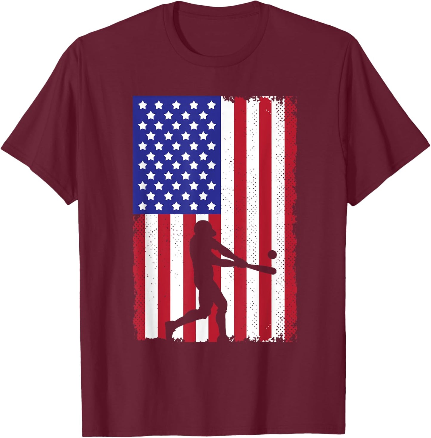 Cool Baseball Women Boys USA Player US American Flag T-Shirt - T-Shirt | Maroon