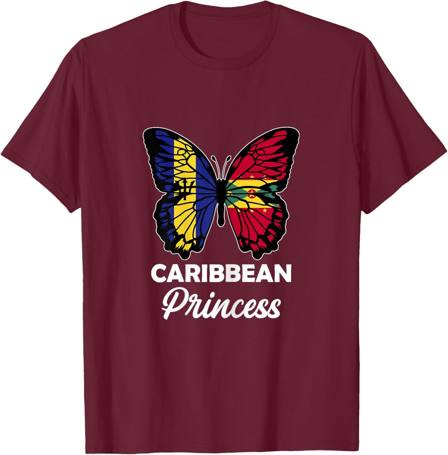 Caribbean Princess Grenada and Barbados Half Bajan Grenadian T-Shirt - T-Shirt | Maroon