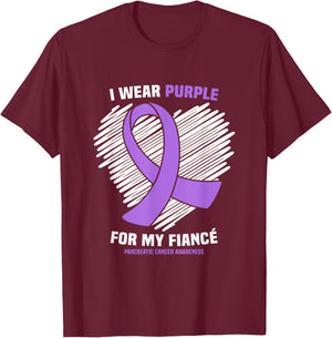 I Wear Purple For My Fiance Pancreatic Cancer Awareness T-Shirt - T-Shirt | Maroon