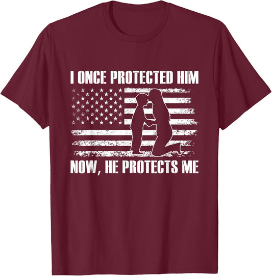 Women Mom I Once Protected Him, Now He Protects Me T-Shirt - T-Shirt | Maroon