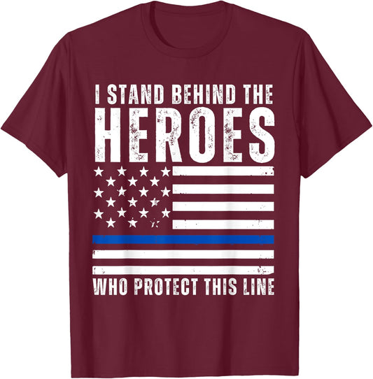 Thin Blue Line American Flag Police Support Blu Lives Matter T-Shirt - T-Shirt | Maroon
