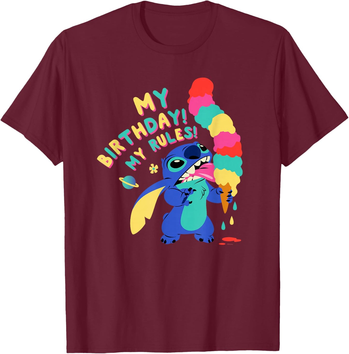 Disney Lilo & Stitch Ice Cream Cone My Birthday! My Rules! T-Shirt - T-Shirt | Maroon