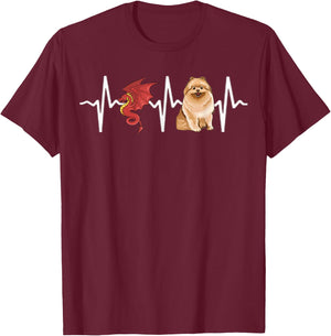 Dragon Pomeranian Heartbeat Dog Lover Women Kids T-Shirt - T-Shirt | Maroon