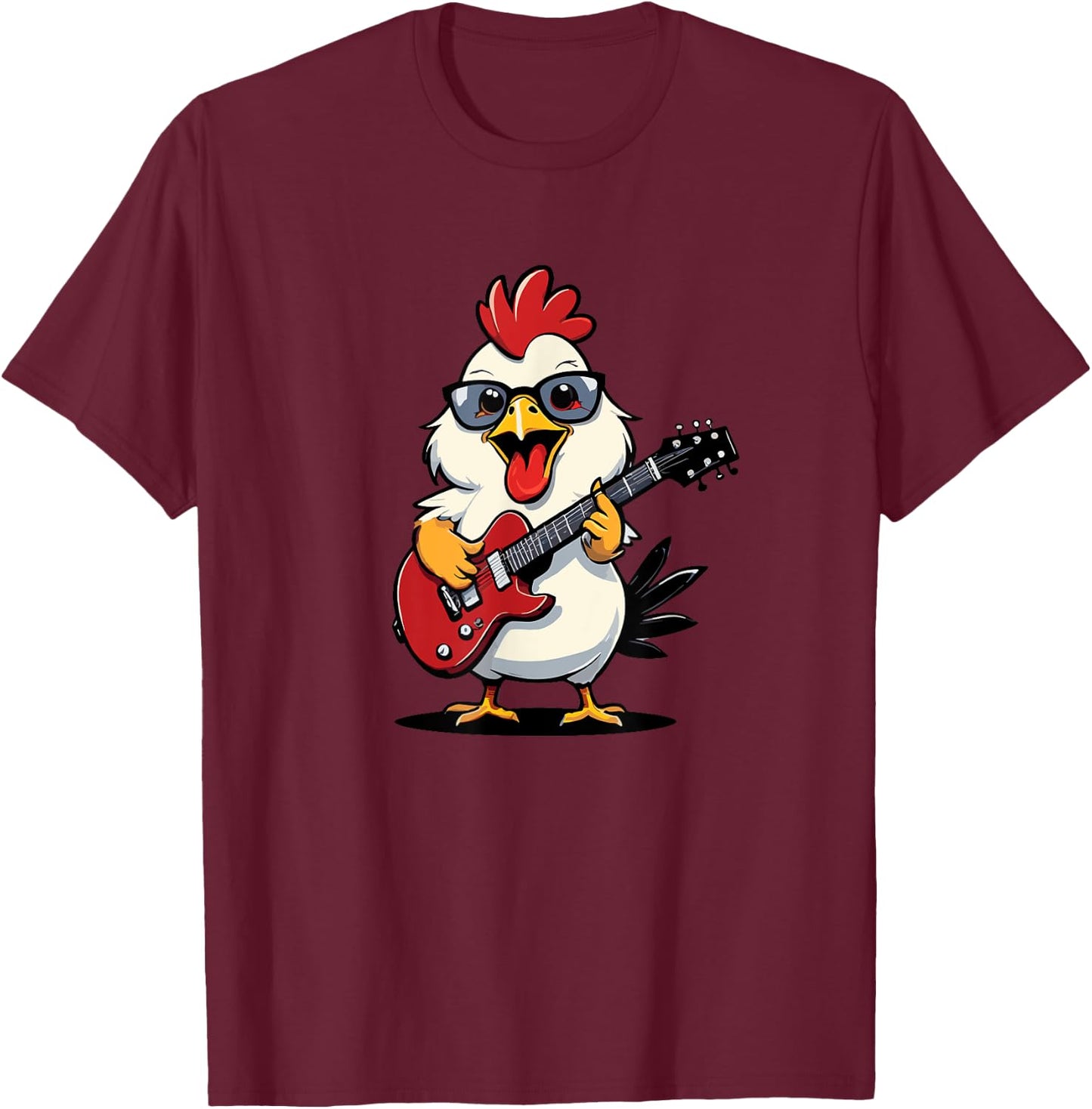 Chicken playing Electric Guitar, Chicken Guitarist T-Shirt - T-Shirt | Maroon