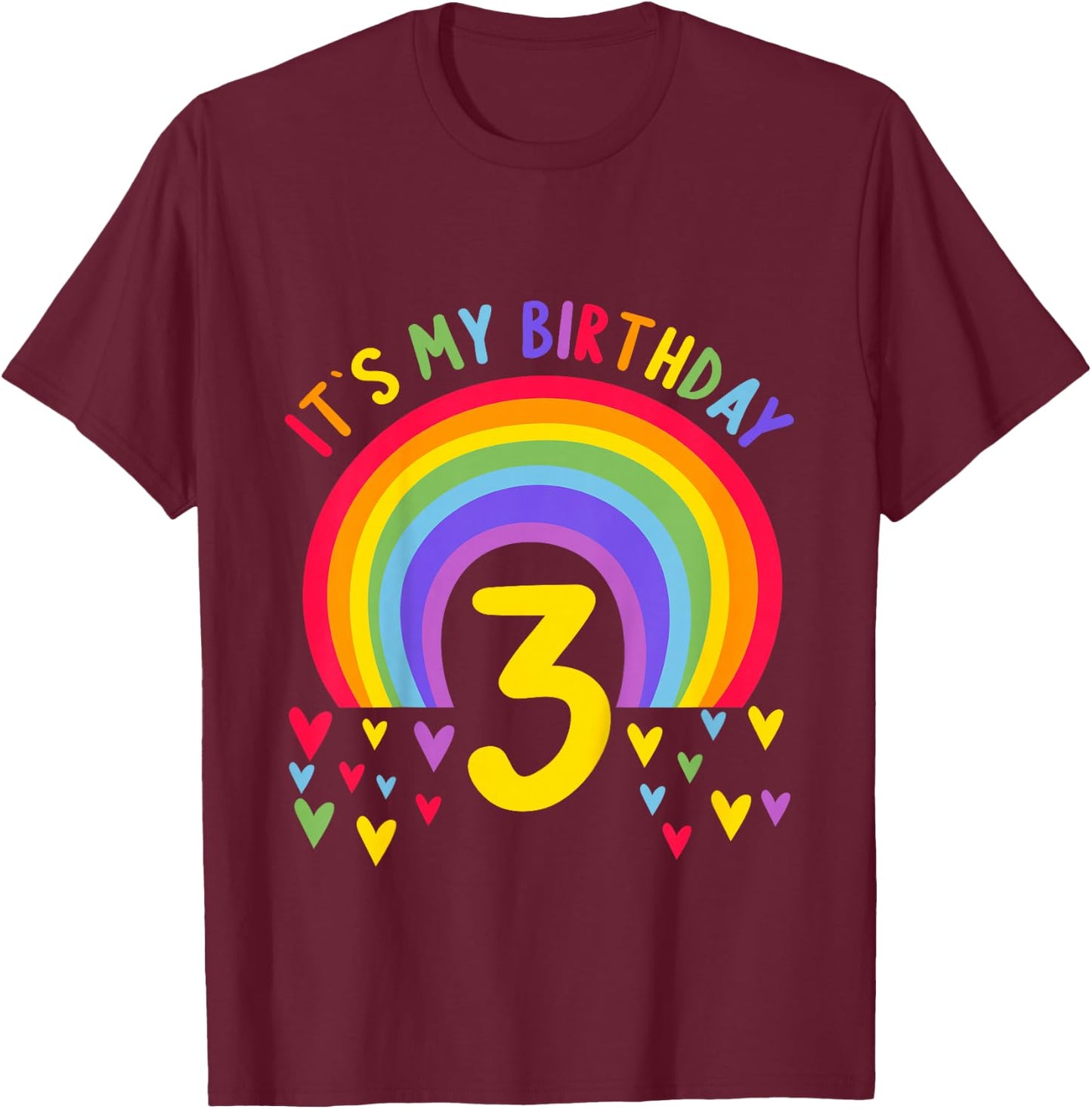 3 Years old 3 birthday outfit Boy girl Rainbow T-Shirt - T-Shirt | Maroon