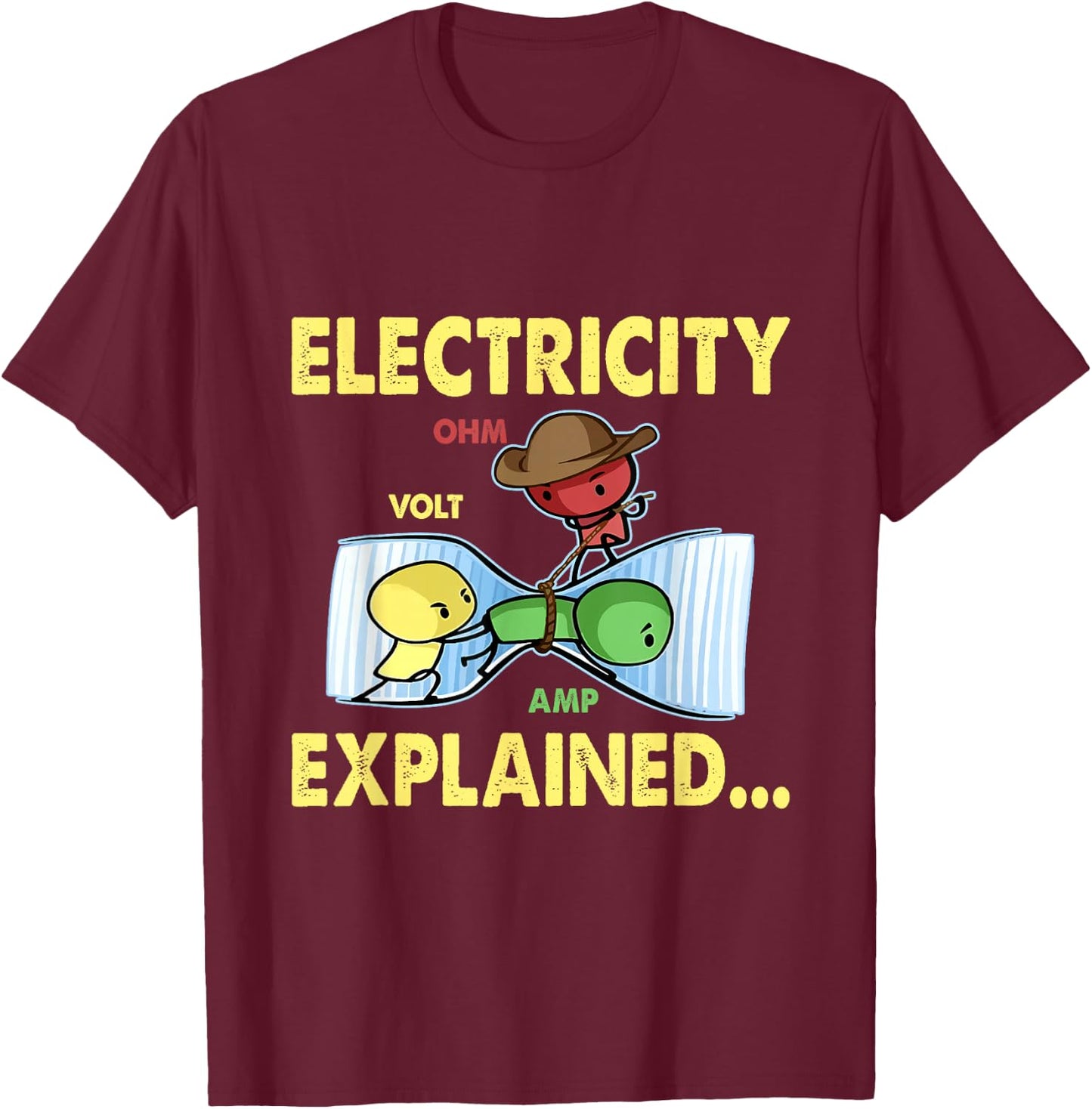 Electricity Explained Volt Ohm Amp Electrician Science T-Shirt - T-Shirt | Maroon