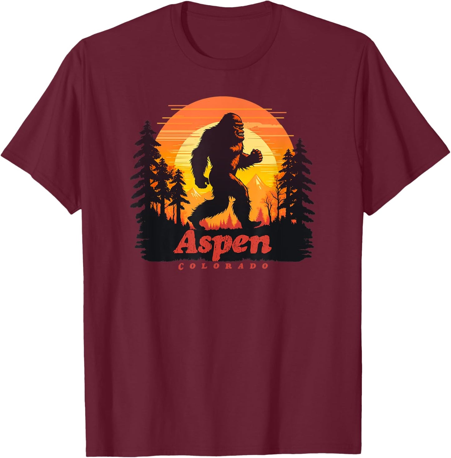 Aspen Colorado Bigfoot Sasquatch T-Shirt - T-Shirt | Maroon