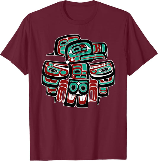 Alaska Native American Art Tlingit Haida Eagle Tribal Clan 2 T-Shirt - T-Shirt | Maroon