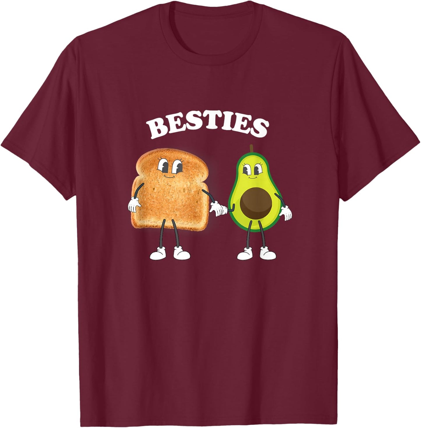 Avocado On Toast Cartoon Best Friends Bestie Besties Vegan T-Shirt - T-Shirt | Maroon