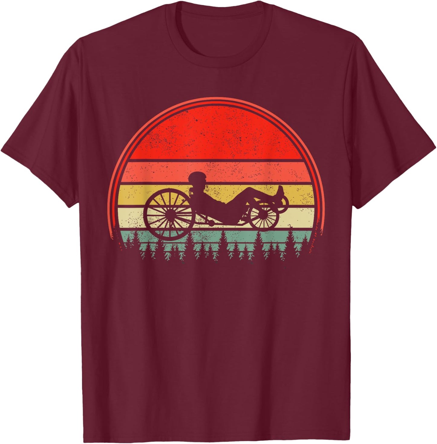 Recumbent Bike Recumbent Trike Vintage Sunset Triker Cyclist T-Shirt - T-Shirt | Maroon