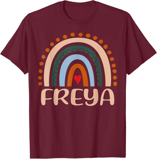 Freya Name Personalized Funny Women Rainbow Freya T-Shirt - T-Shirt | Maroon