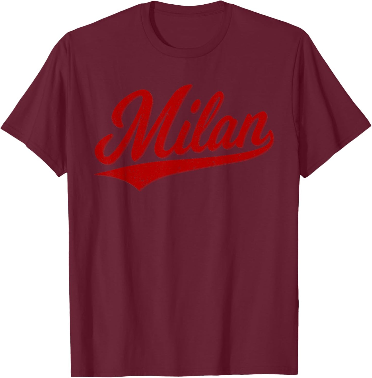 Milan Italy Varsity Script Retro Vintage Sports Style T-Shirt - T-Shirt | Maroon