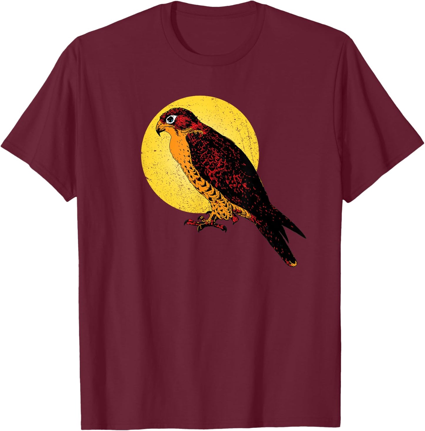 Happy Halloween Orange Falcon Hawk Yellow Moon Light Graphic T-Shirt - T-Shirt | Maroon