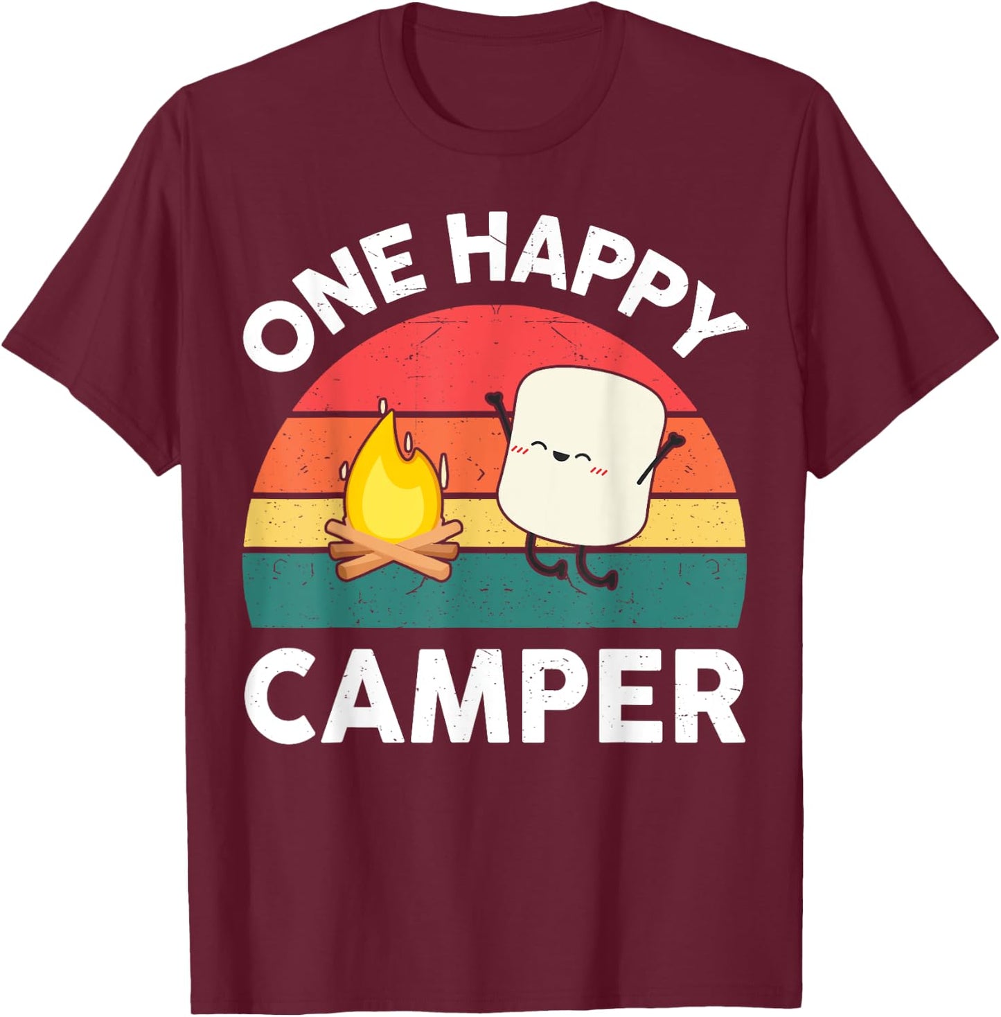 Cute One Happy Camper Kids Toddler Girl Marshmallow Camping T-Shirt - T-Shirt | Maroon