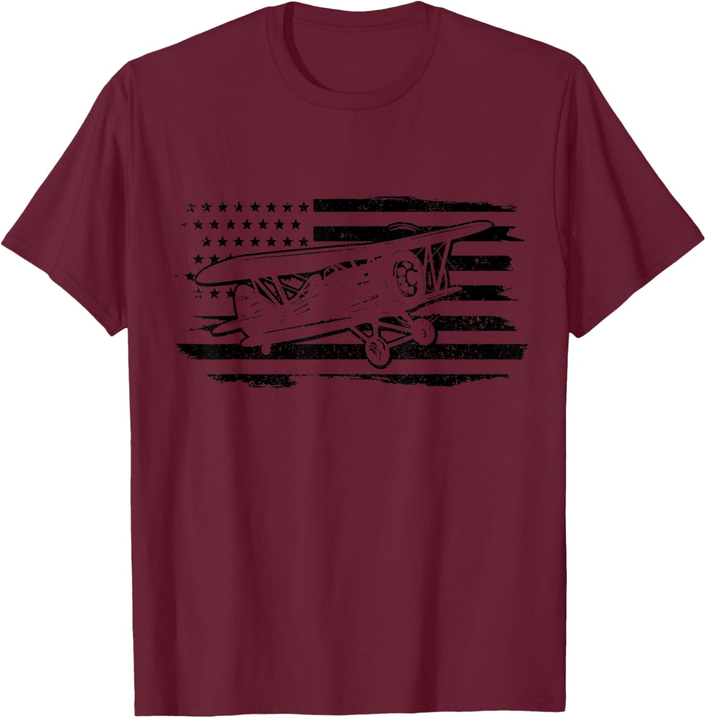 Airplane Pilot Vintage Flag Double Decker Aviation T-Shirt - T-Shirt | Maroon