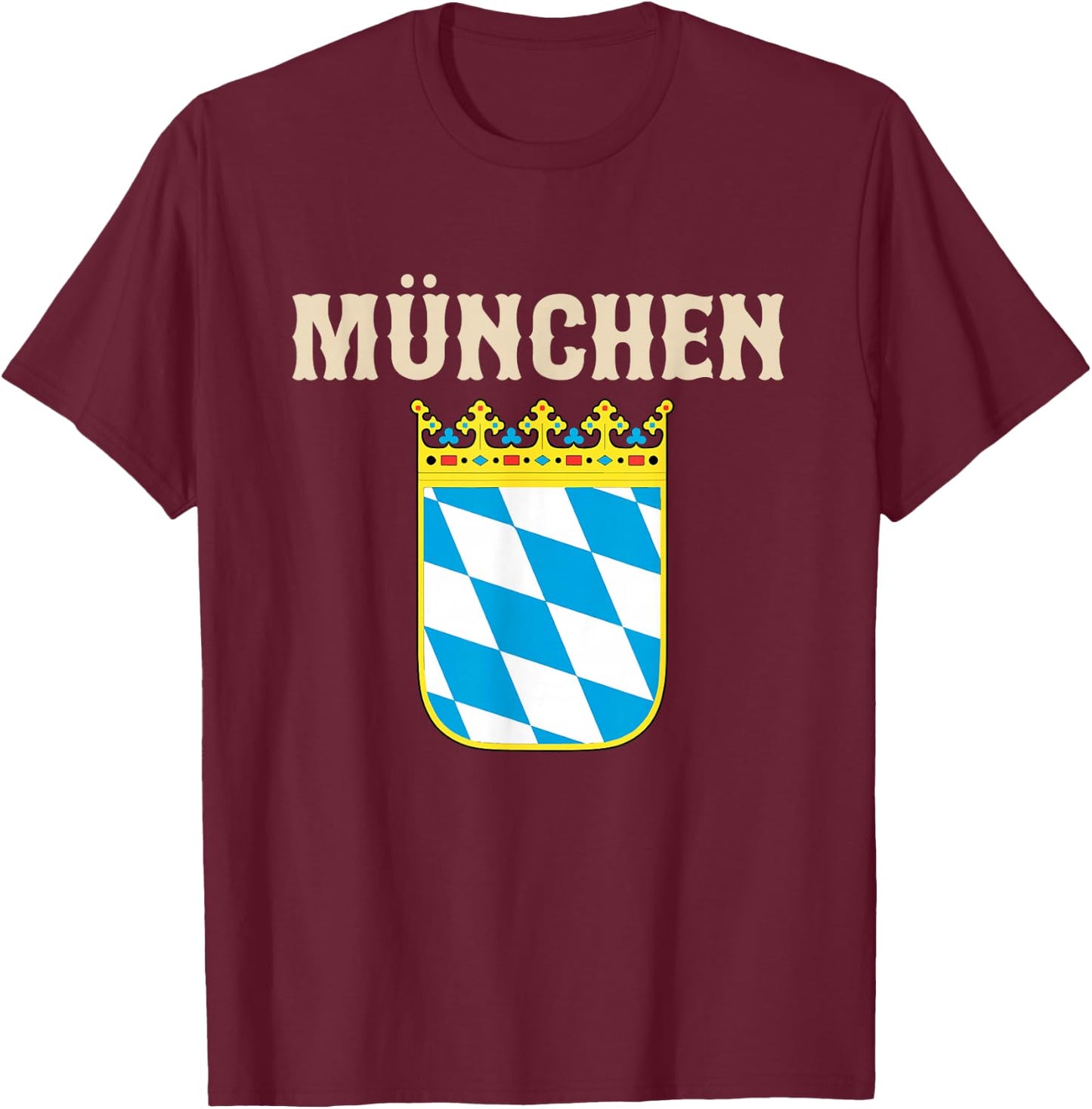 Vintage Munchen Munich Souvenir With Bavaria Coat Of Arms T-Shirt - T-Shirt | Maroon