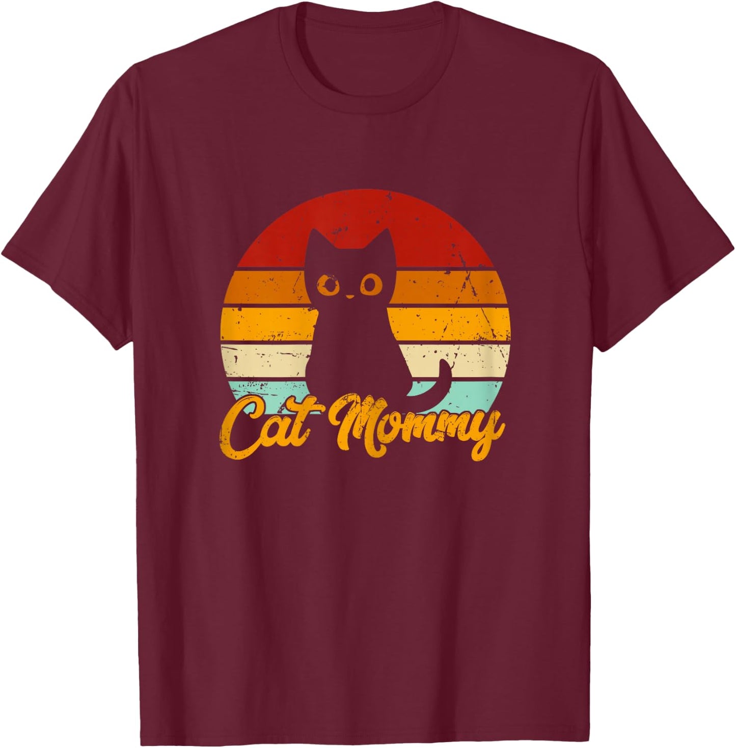 Cat Mommy - Vintage Eighties Style Cat Retro Distressed Cat T-Shirt - T-Shirt | Maroon