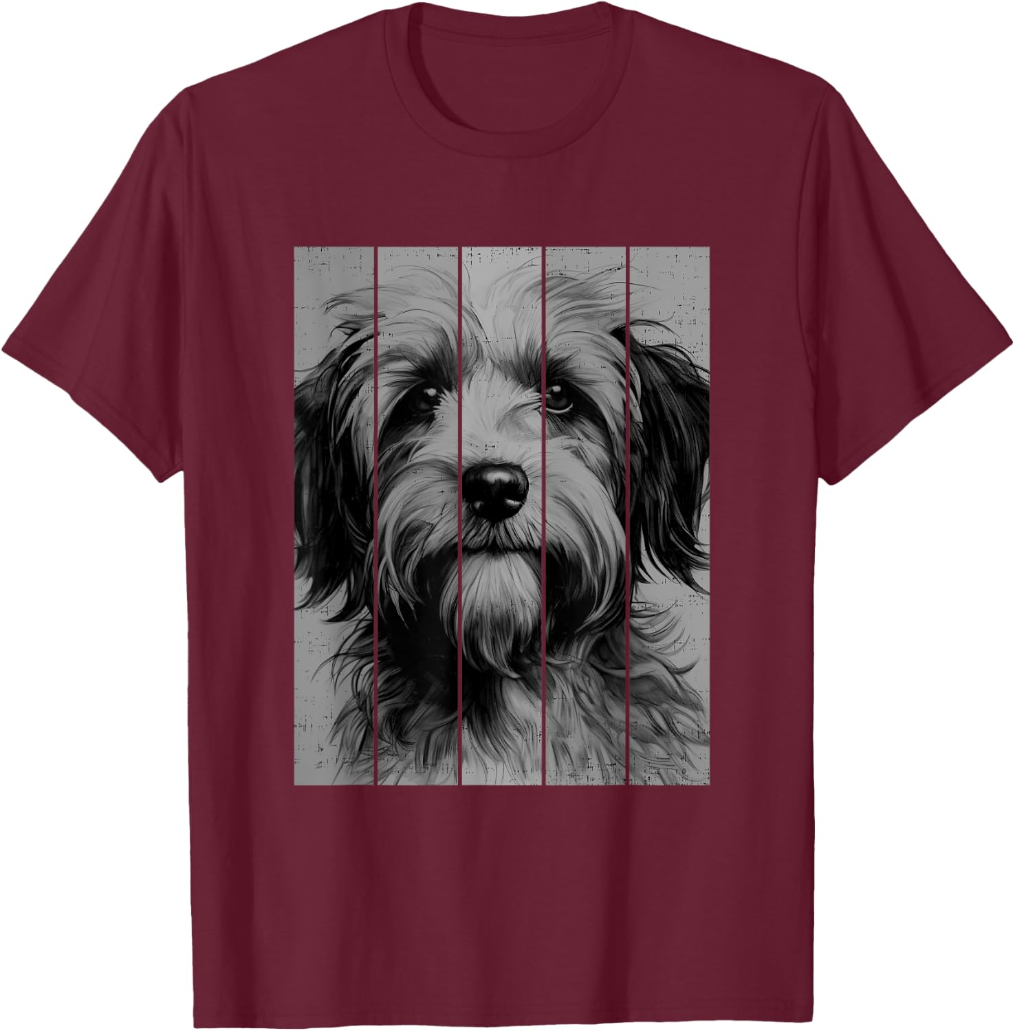 Cool Tibetan Terrier Portrait Black And White Style T-Shirt - T-Shirt | Maroon