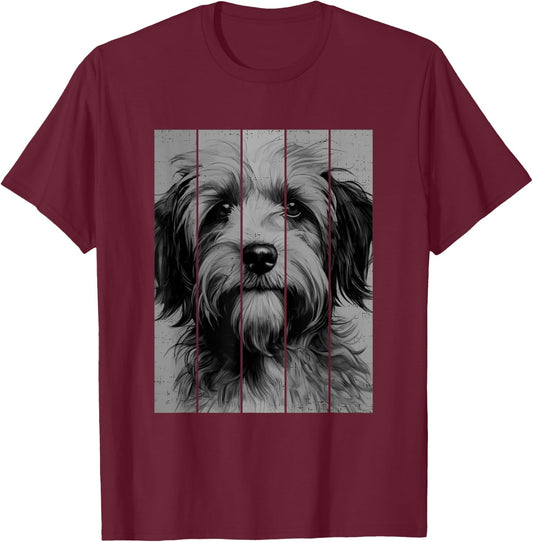 Cool Tibetan Terrier Portrait Black And White Style T-Shirt - T-Shirt | Maroon