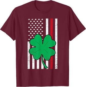 Shamrock American Flag Red Line St Patricks Day Firefighter Women Kids Men T-Shirt - T-Shirt | Maroon