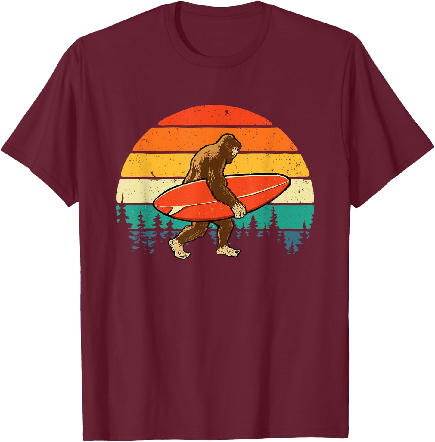 Bigfoot Surfer - Retro Surfingboard Surfing Beach Surfboard T-Shirt - T-Shirt | Maroon