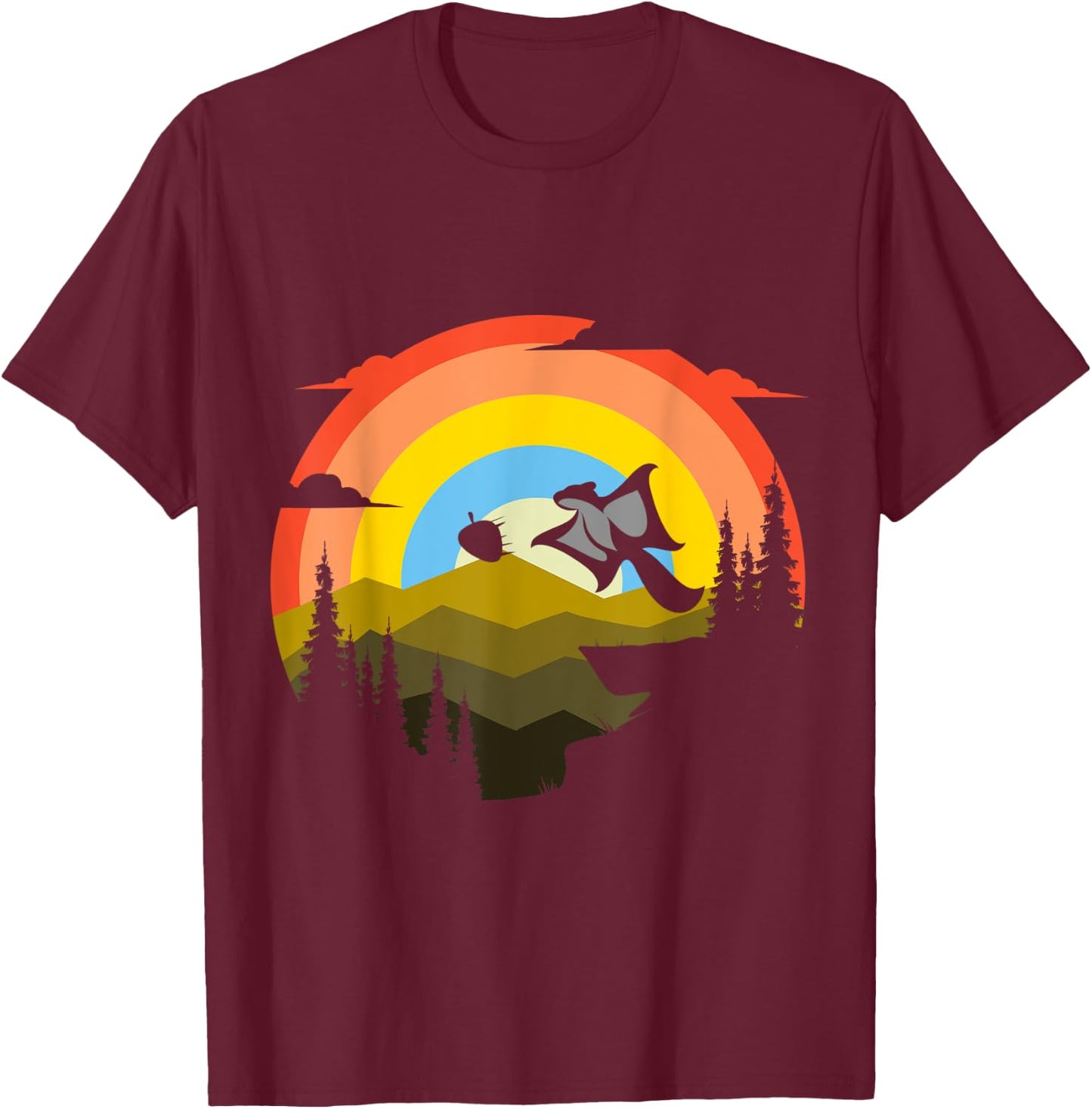 Squirrel Flying Retro Forest Animal Nut T-Shirt - T-Shirt | Maroon