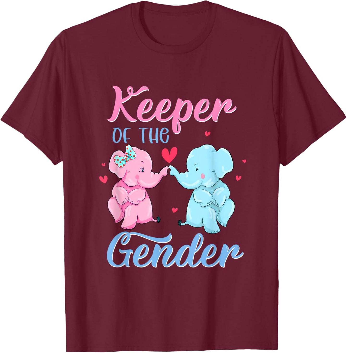 Keeper of The Gender Elephant Pink or Blue Gender Reveal T-Shirt - T-Shirt | Maroon