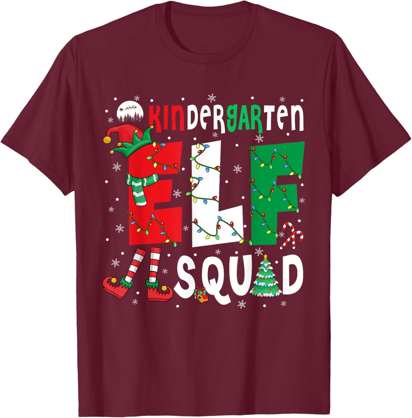 Kindergarten Elf Squad Christmas Elf Costume Student Teacher Men Women Kids T-Shirt - T-Shirt | Maroon