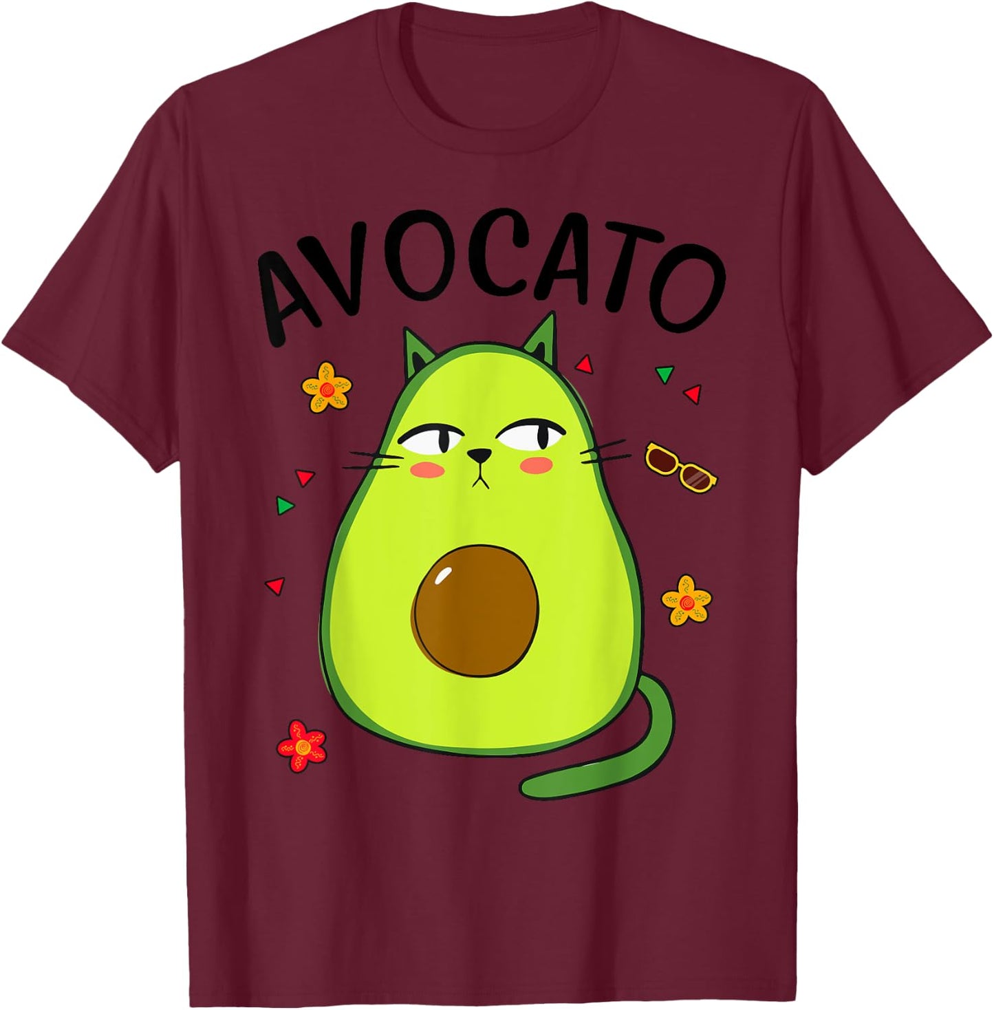 Avocato Avocado Cat Shirt Cinco Mayo Funny Mexican Men Women T-Shirt - T-Shirt | Maroon
