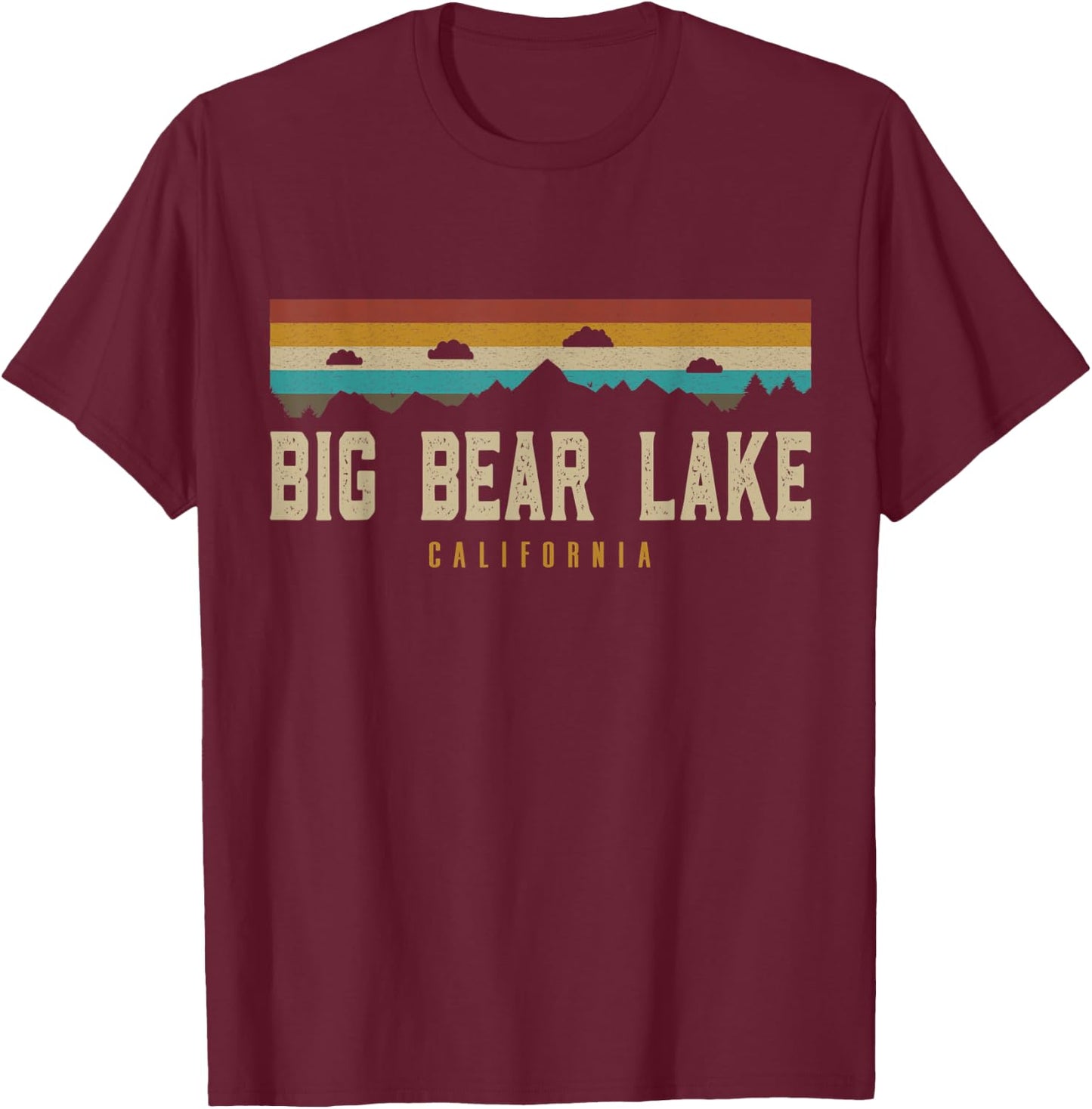Big Bear Lake Mountains California Hiking Outdoors Retro T-Shirt - T-Shirt | Maroon