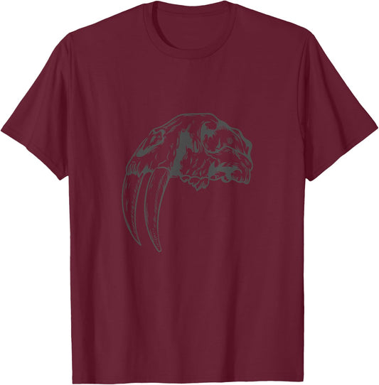 Skull with Teeth Saber Tooth Tiger Cat T-Shirt - T-Shirt | Maroon