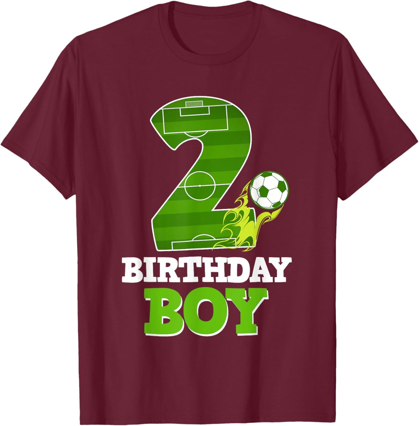 Happy 2nd Birthday Boy Soccer Lover 2 Yrs Old B-day T-Shirt - T-Shirt | Maroon