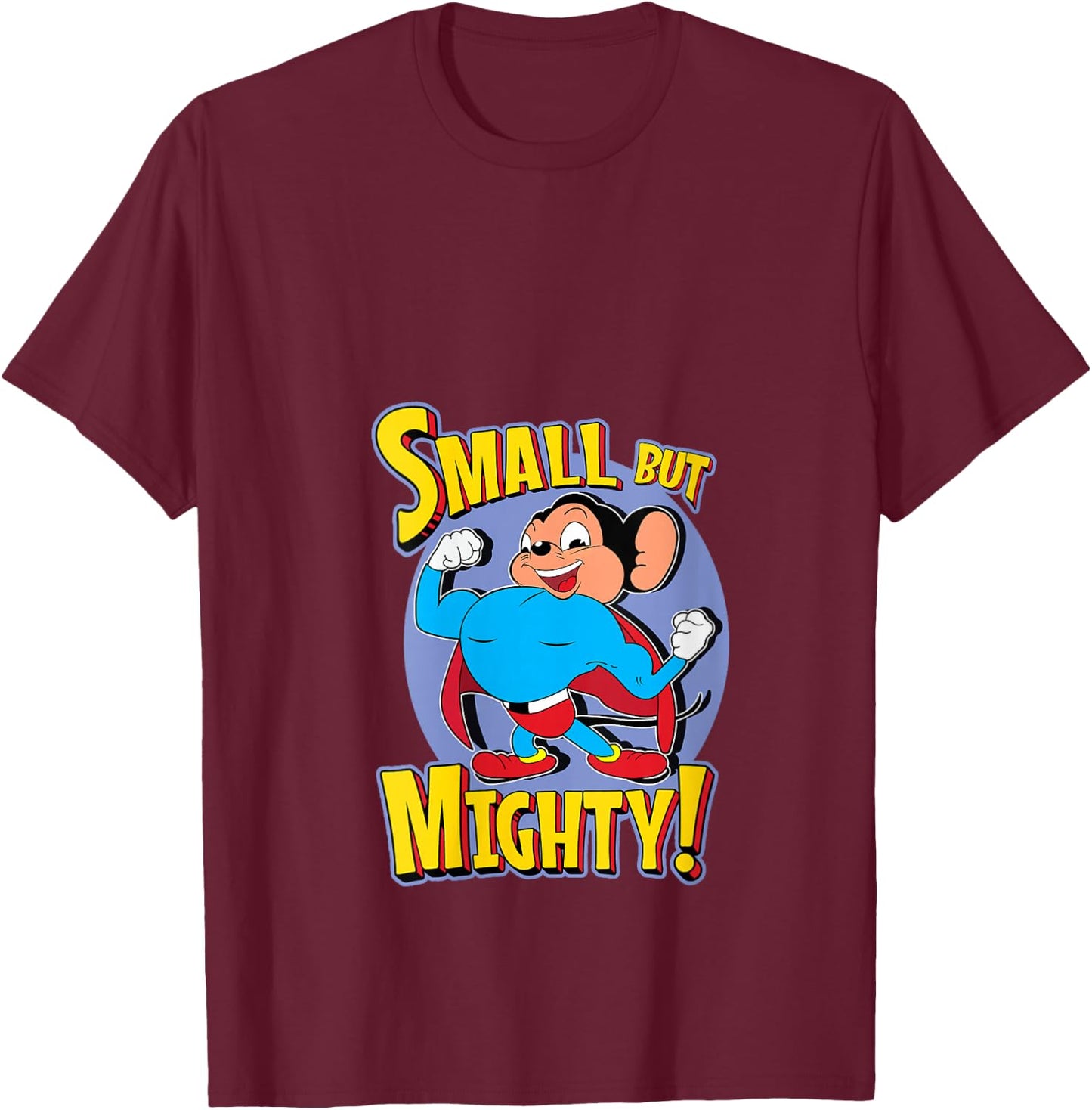 Superhero Mouse Cartoon in Cape Small But Mighty Super Hero V-Neck T-Shirt - T-Shirt | Maroon