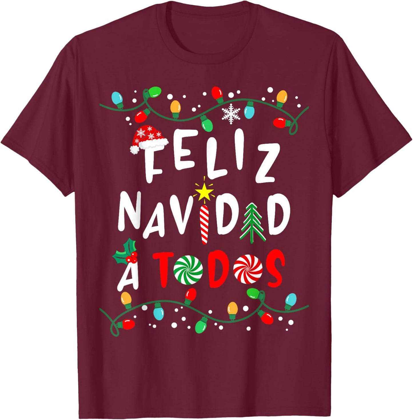 Feliz Navidad Shirt-Funny Mexican Christmas in Spanish T-Shirt - T-Shirt | Maroon