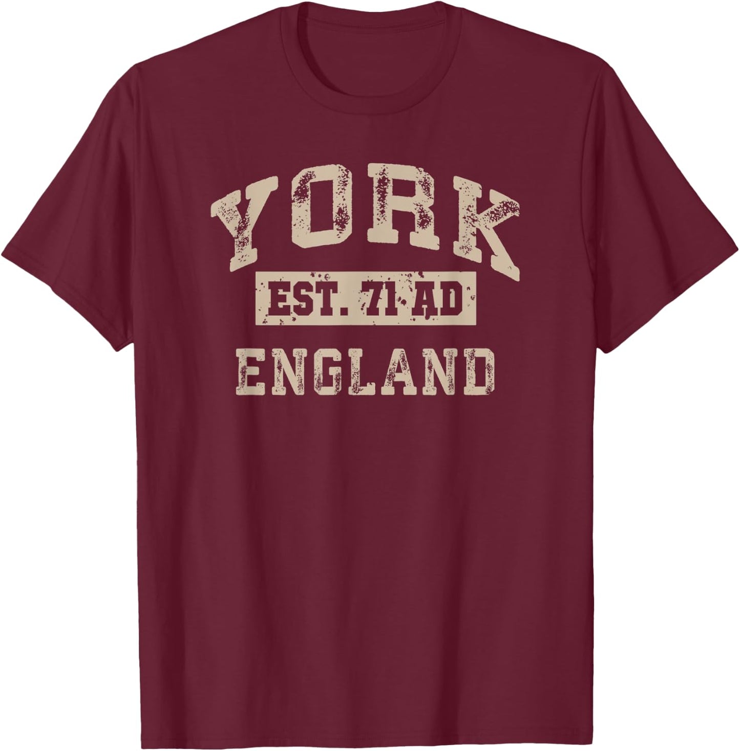 York England UK Est. Year Athletic Beige Distressed T-Shirt - T-Shirt | Maroon