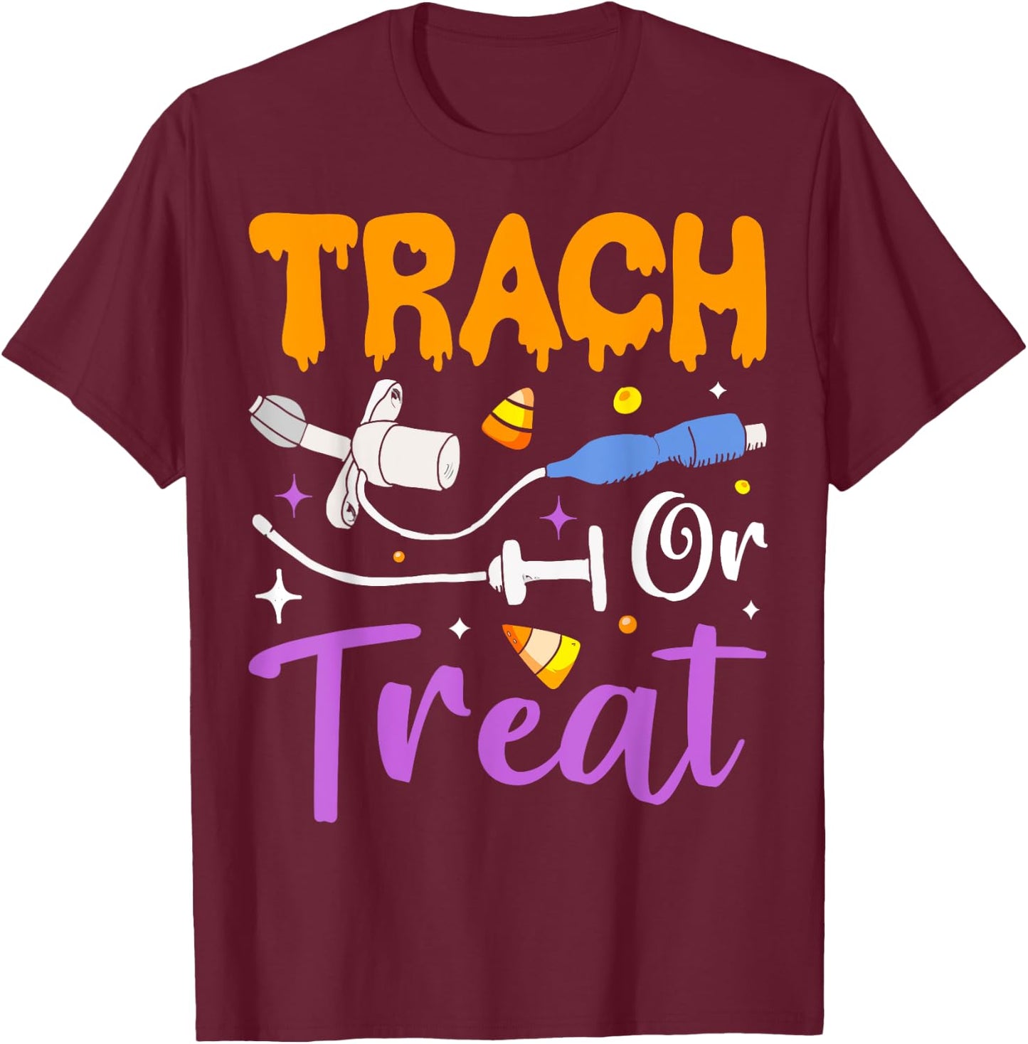 Halloween Lung Doctor Trach or Treat Respiratory Therapist T-Shirt - T-Shirt | Maroon