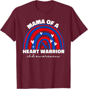 Mama of a Warrior CHD Congenital Heart Defect Awareness Mama T-Shirt - T-Shirt | Maroon