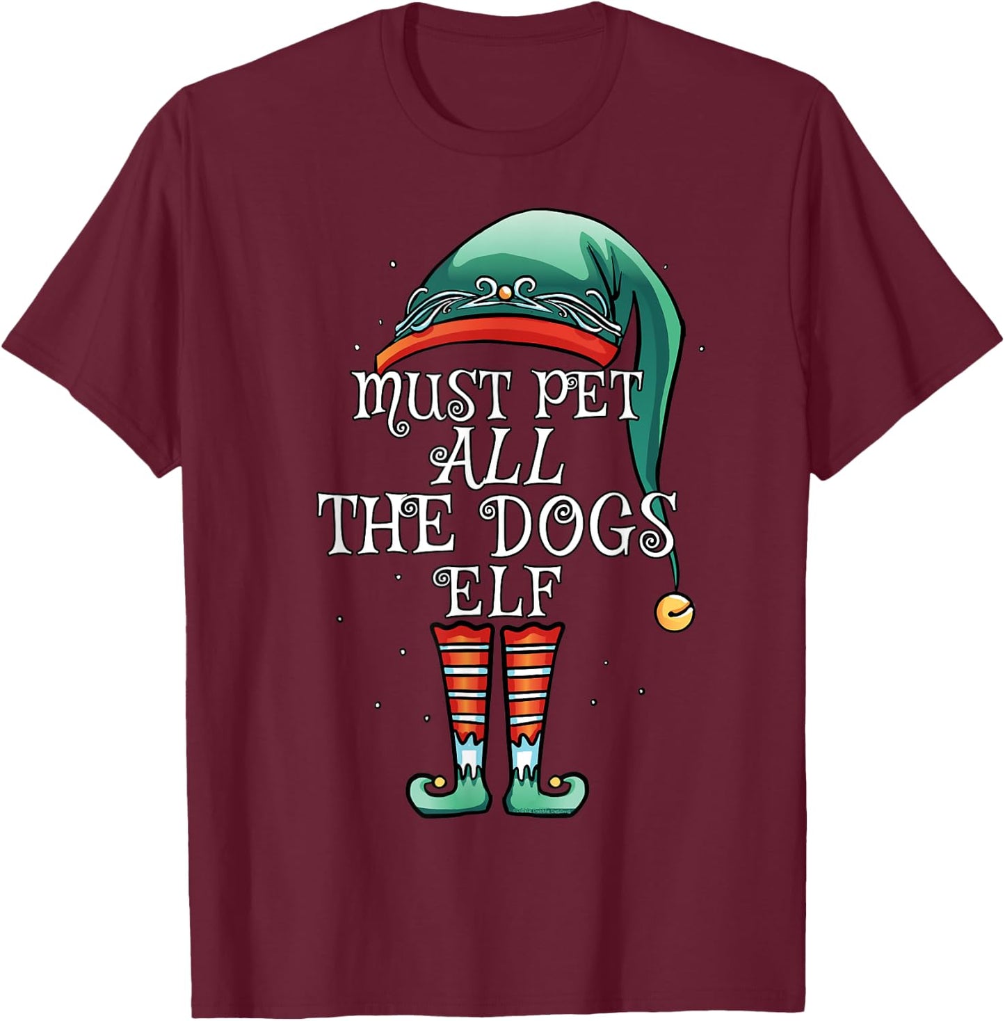 The Must Pet ALL the Dogs Elf Matching Family Christmas T-Shirt - T-Shirt | Maroon