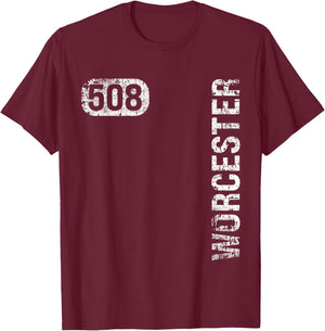 Worcester Massachusetts 508 Area Code Vintage Retro T-Shirt - T-Shirt | Maroon