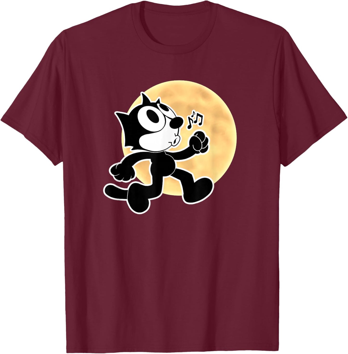 Felix Cartoon Whistling Music Notes Walking in Moonlight T-Shirt - T-Shirt | Maroon