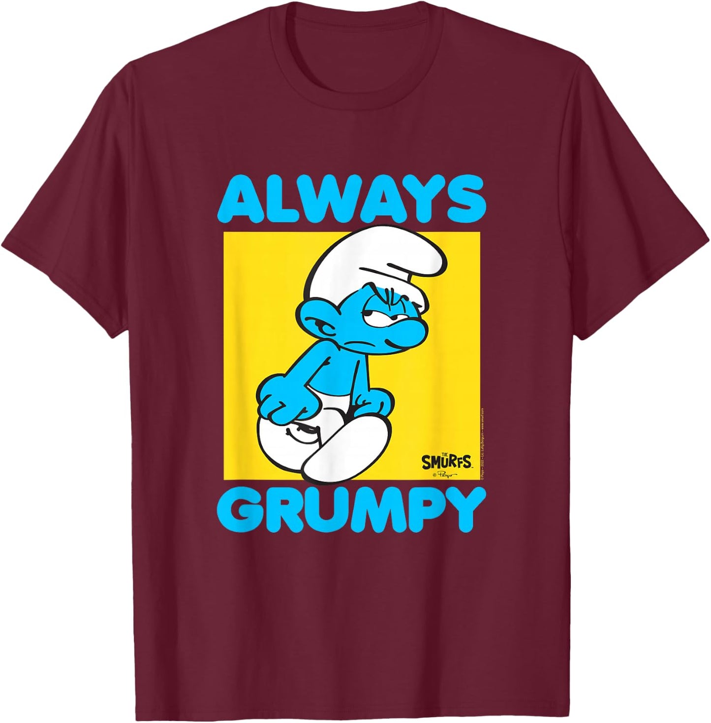 The Smurfs Always Grumpy Retro Cartoon T-Shirt - T-Shirt | Maroon