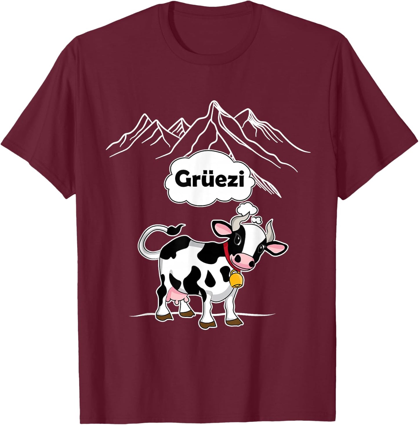 Switzerland Cow Gruezi Swiss German Mountains T-Shirt - T-Shirt | Maroon