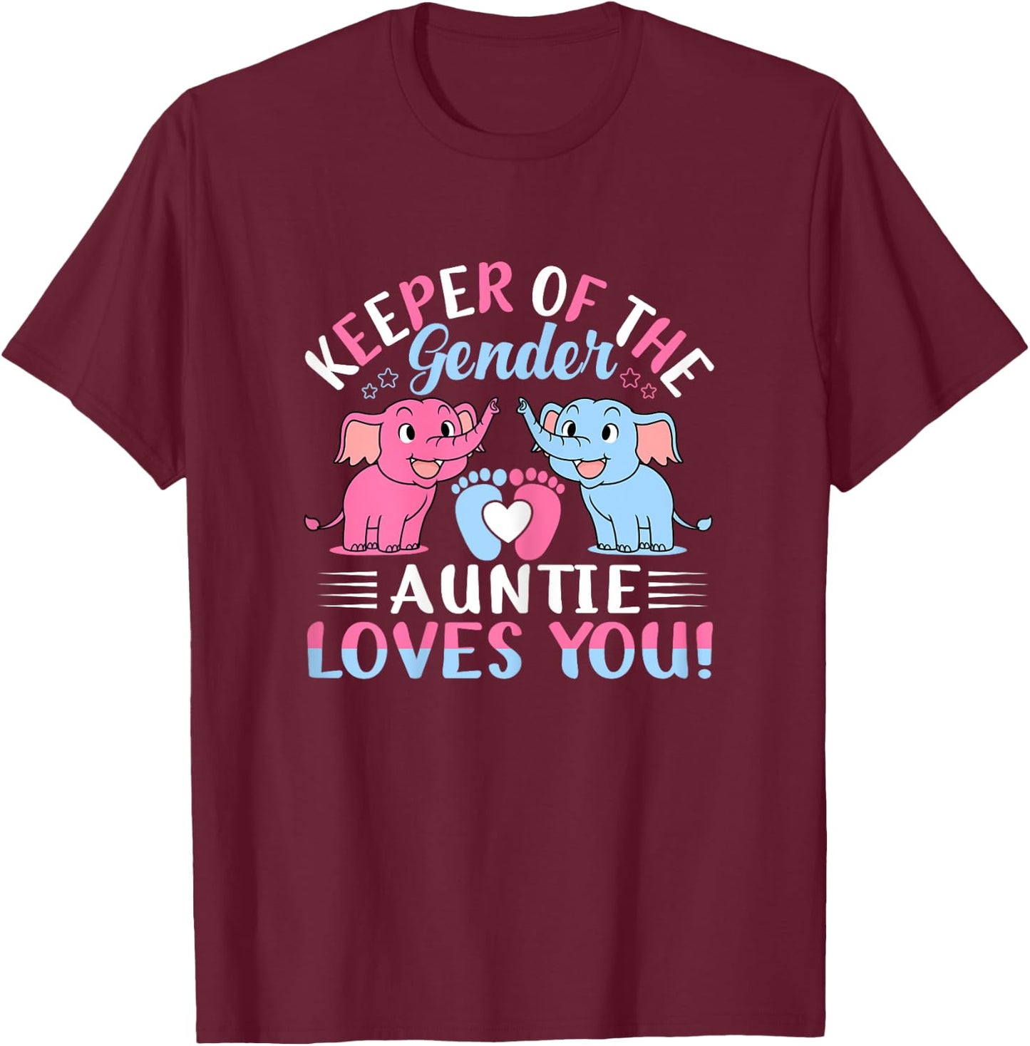 Keeper Of The Gender Auntie Loves You Gender Reveal Elephant T-Shirt - T-Shirt | Maroon