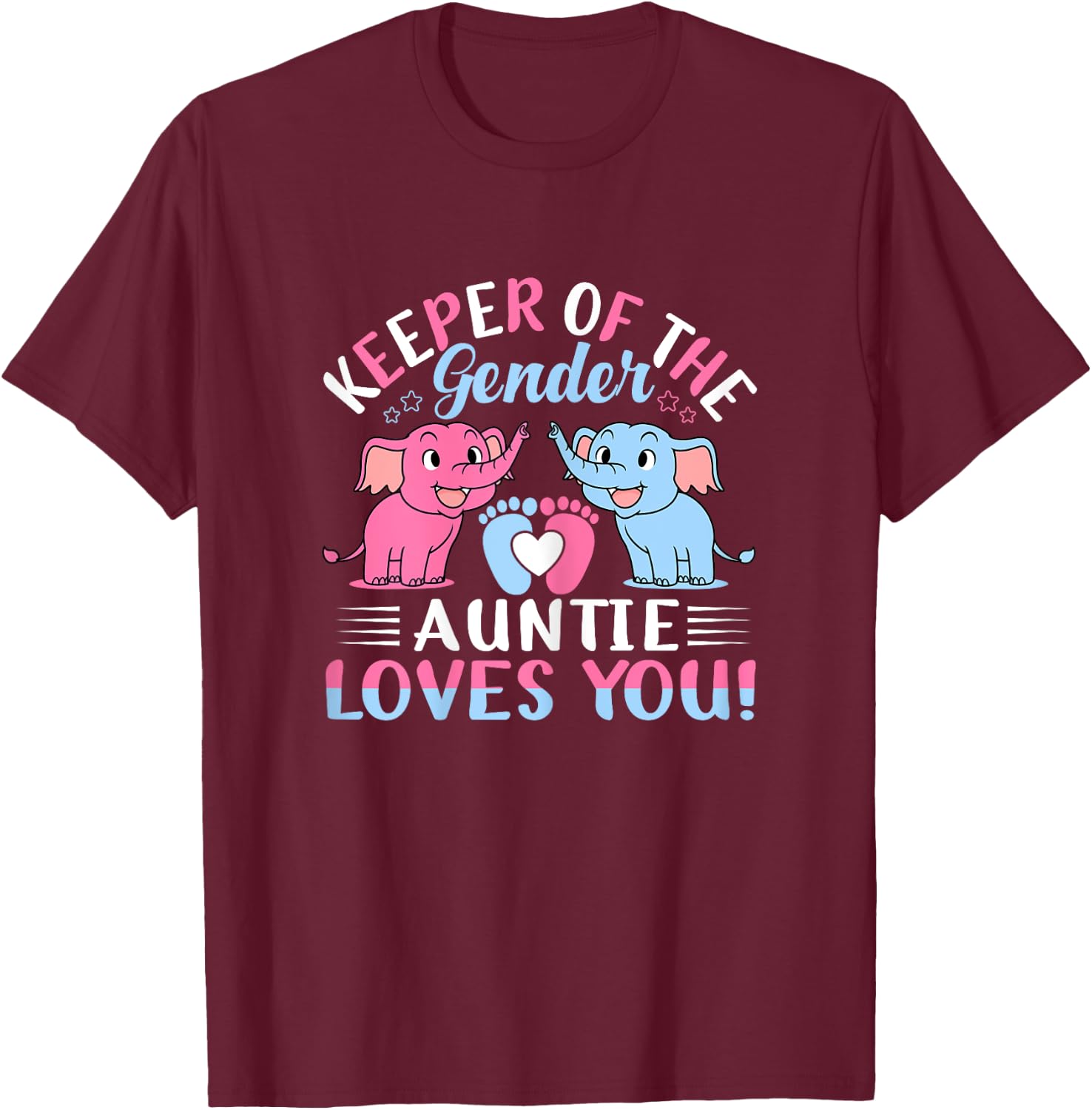 Keeper Of The Gender Auntie Loves You Gender Reveal Elephant T-Shirt - T-Shirt | Maroon