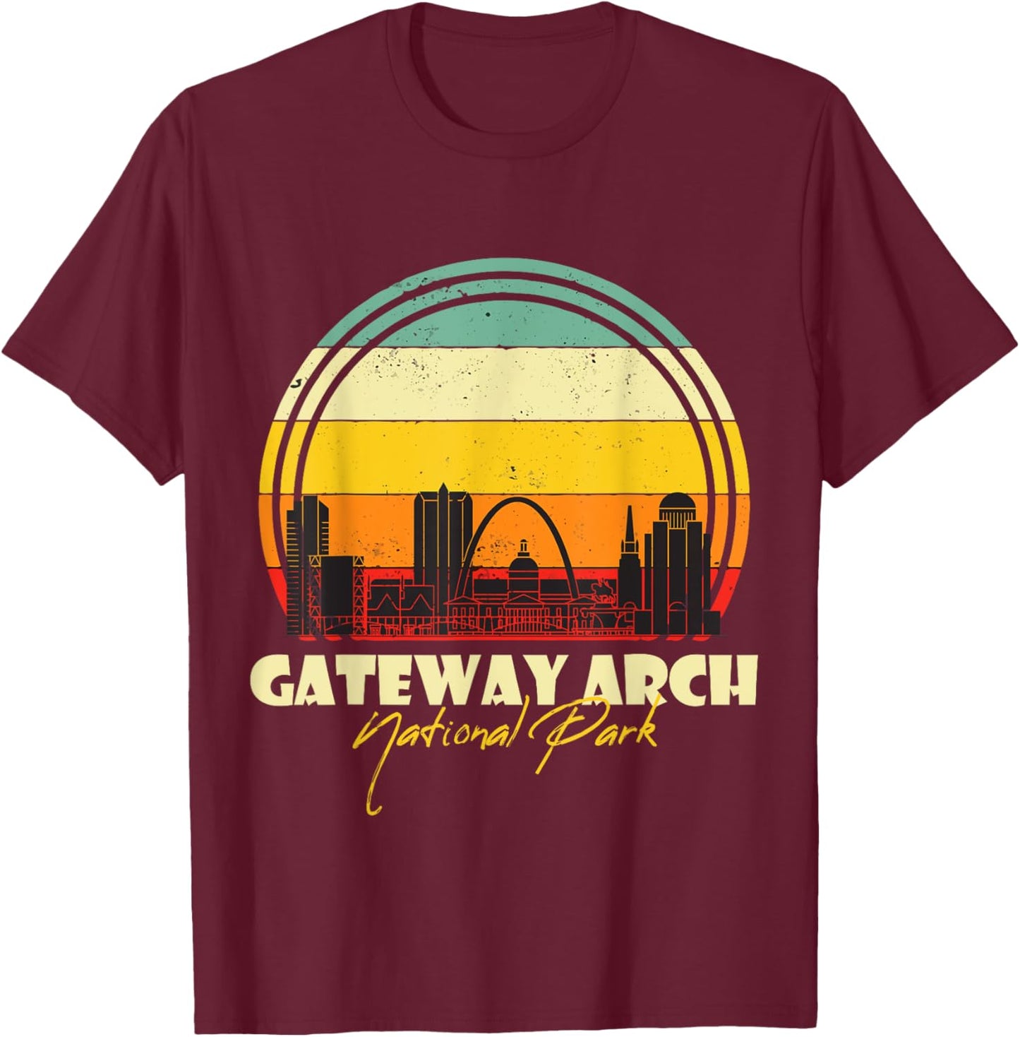 Gateway Arch Retro St Louis National Park Missouri Souvenir T-Shirt - T-Shirt | Maroon
