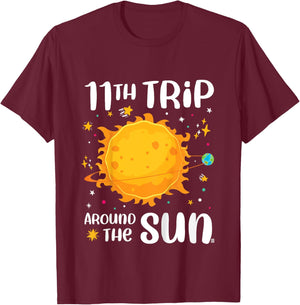 11th Birthday 11th Trip Around The Sun Space Theme T-Shirt - T-Shirt | Maroon