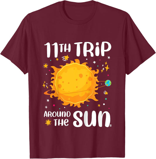 11th Birthday 11th Trip Around The Sun Space Theme T-Shirt - T-Shirt | Maroon