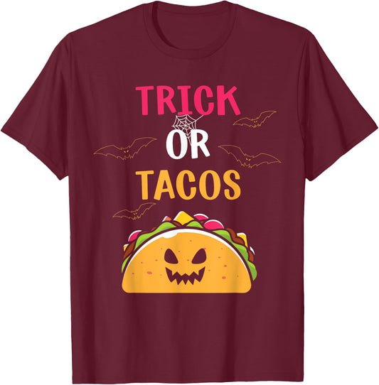 Trick or Tacos funny Halloween Mexican Food Men Women Kids T-Shirt - T-Shirt | Maroon